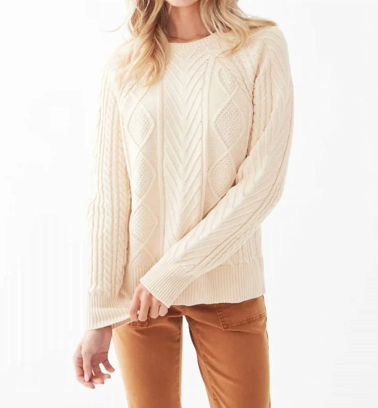 A-Line Cable Sweater In CreamSports Team Knit Tops