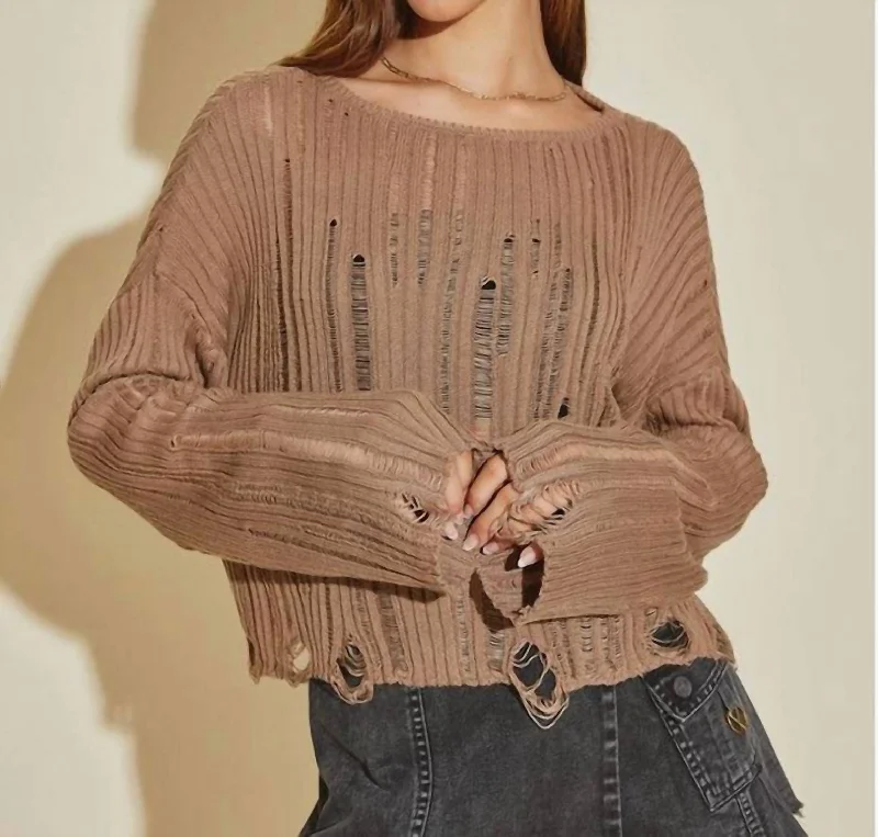 Alice Grunge Cropped Sweater In TaupeCasual Knit Tops