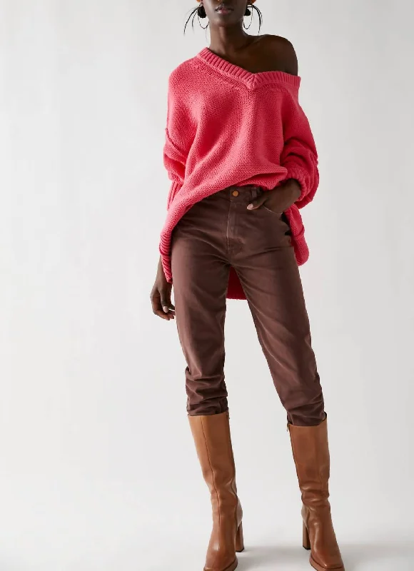 Alli V Neck In Strawberry SpritzThermal Knit Tops