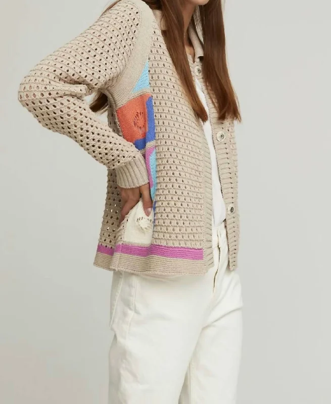 Almond Cardigan In Beige/multiThermal Knit Tops