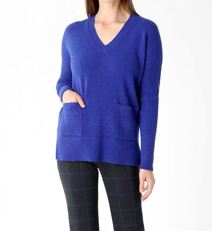 Andrea 2 Pocket Sweater In Cobalt BlueLace Knit Tops