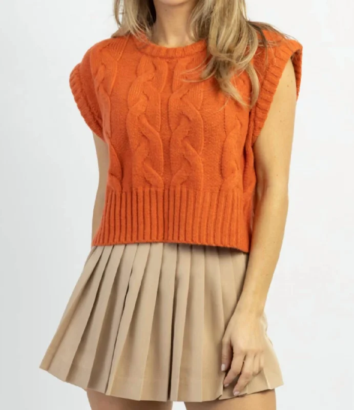 Aperol Cable Sweater Tank In OrangeRetro Knit Tops