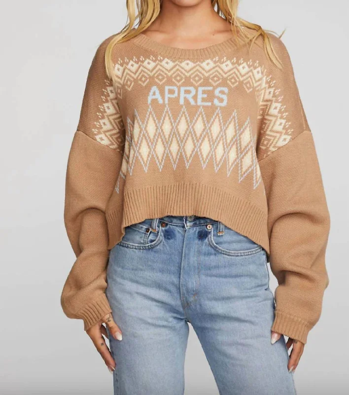 Apres Cotton Fair Isle Knit Sweater In CappucinoFleece Knit Tops