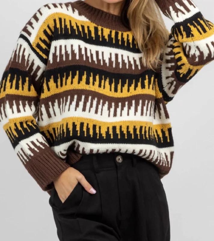 Apres Ski Patterned Sweater In BrownMetallic Knit Tops