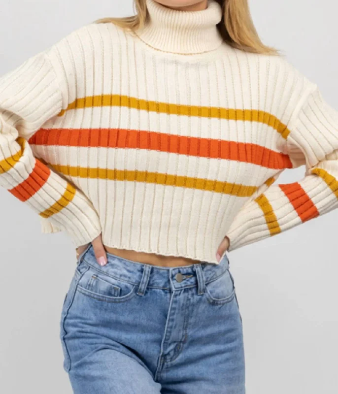 Auburn Stripe Turtleneck Sweater In WhiteWinter Knit Tops