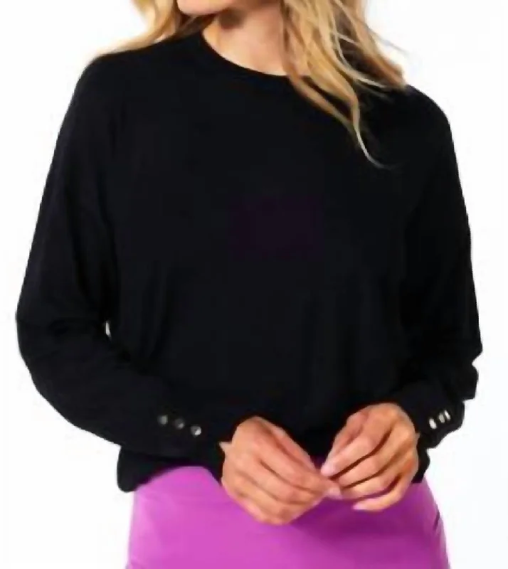 Basic Button Sleeve Sweater In BlackHunting Knit Tops