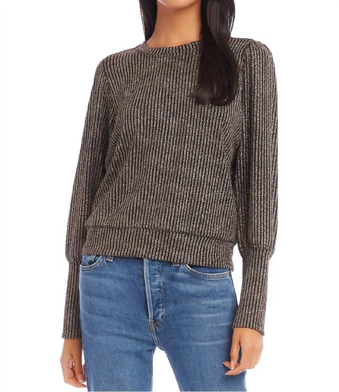 Bishop Sleeve Top In Black/goldRibbed Knit Tops