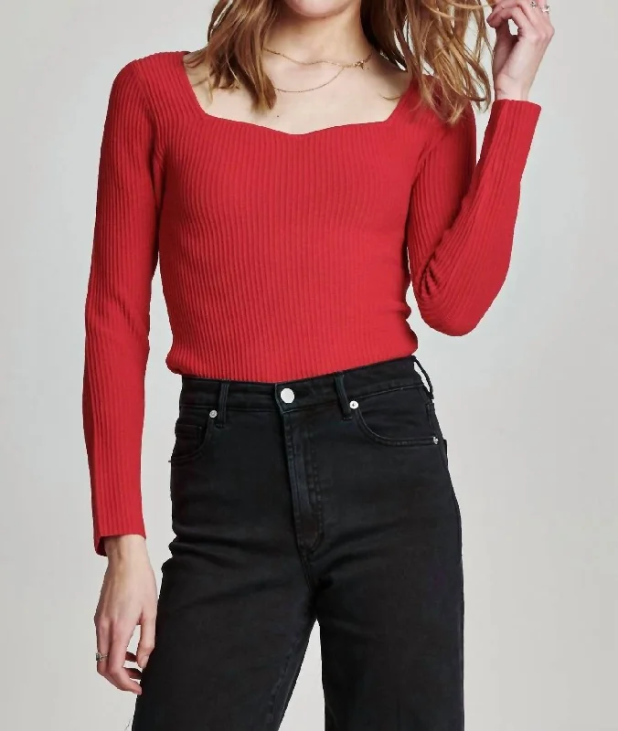 Blakely Long Sleeve Sweater In GarnetFringed Knit Tops