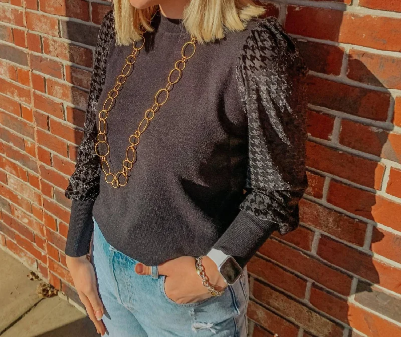 Burnout Velvet Puff Sleeve Sweater In BlackLuxury Knit Tops