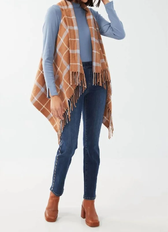 Chipmunk Check Poncho In West Brushed PlaidRetro Knit Tops