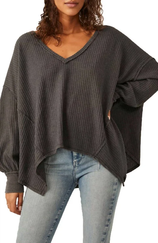 Coraline Thermal Top In BlackPolyester Knit Tops