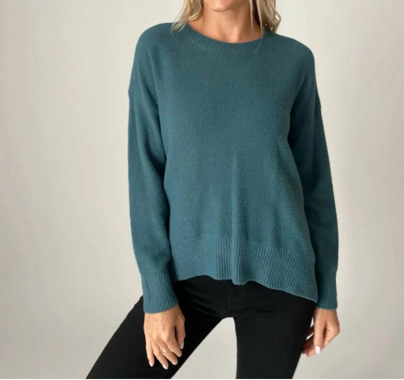 Crew Neck Sweater In TealLinen Knit Tops