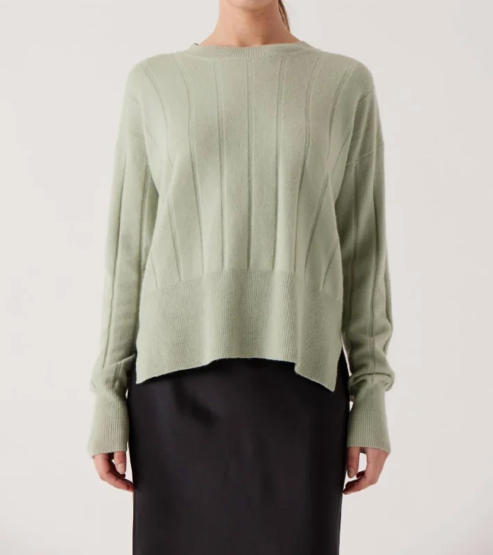 Crewneck Ribbed Sweater In Sage MintLayered Knit Tops