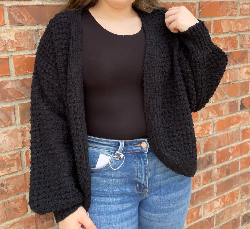 Cropped Long Sleeve Cardigan In BlackAthletic Knit Tops