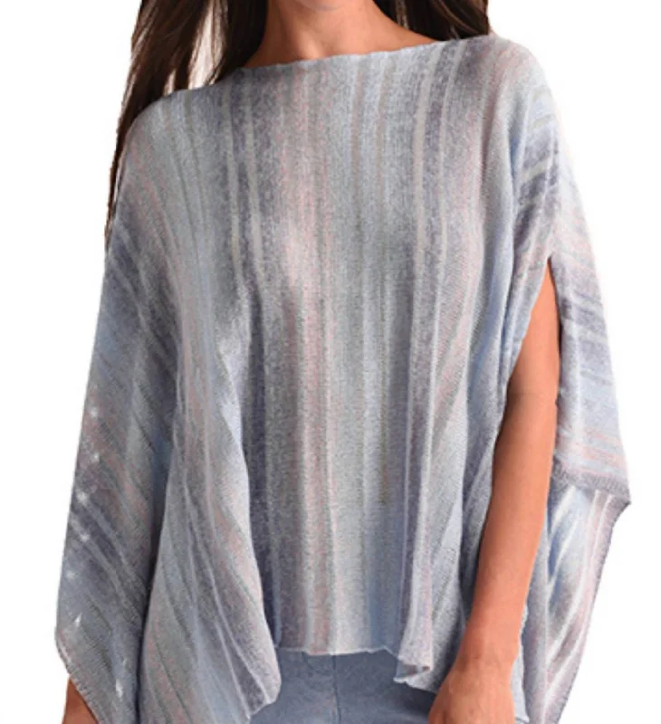 Cut-Out Poncho Sweater In DenimLinen Knit Tops