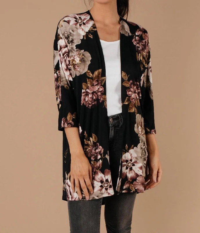 Dora Floral Cardigan In BlackRecycled Fabric Knit Tops