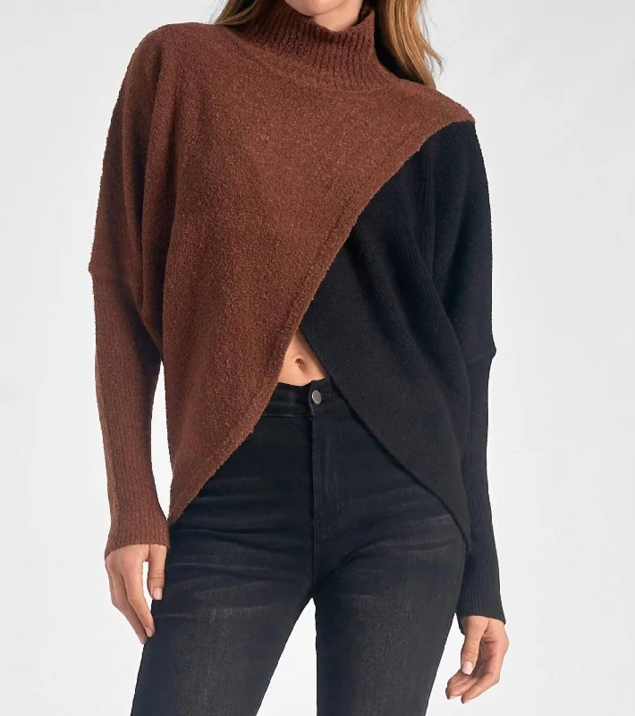 Eight Sweater Mock Neck Cross In Black & BrownHip-Hop Knit Tops