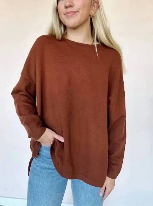 Eileen Sweater In ChocolatPocketed Knit Tops