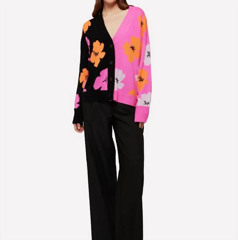 Flower Print Cardigan In MultiLuxury Knit Tops