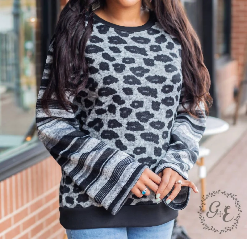 Forgetting You Long Sleeve Sweater In Grey LeopardWork Knit Tops