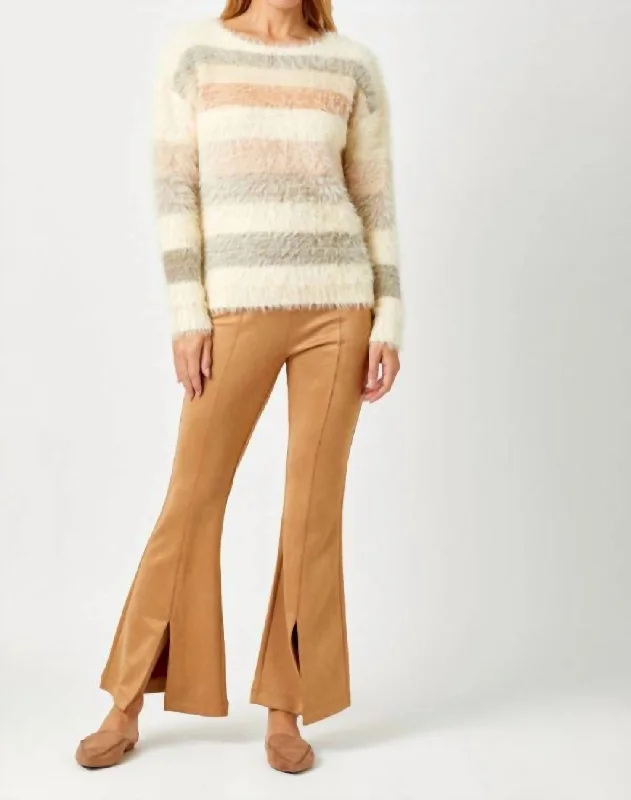 Fuzzy Stripe Sweater In Multi ColorPocketed Knit Tops