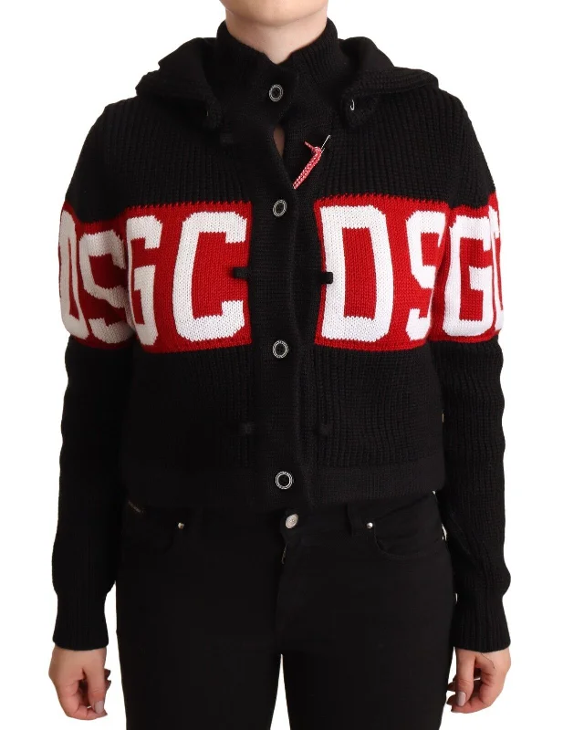 GCDS  Cashmere Hooded Button Down Logo Cardigan Women's JacketArtist Knit Tops