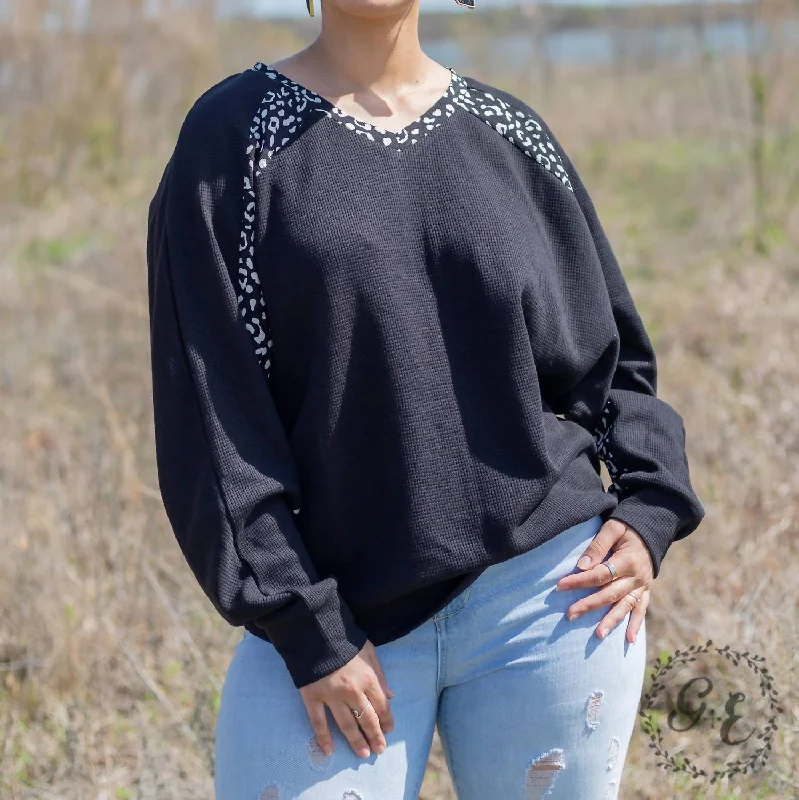 Glad You Exist Waffle Batwing Long Sleeve Top In BlackCamping Knit Tops