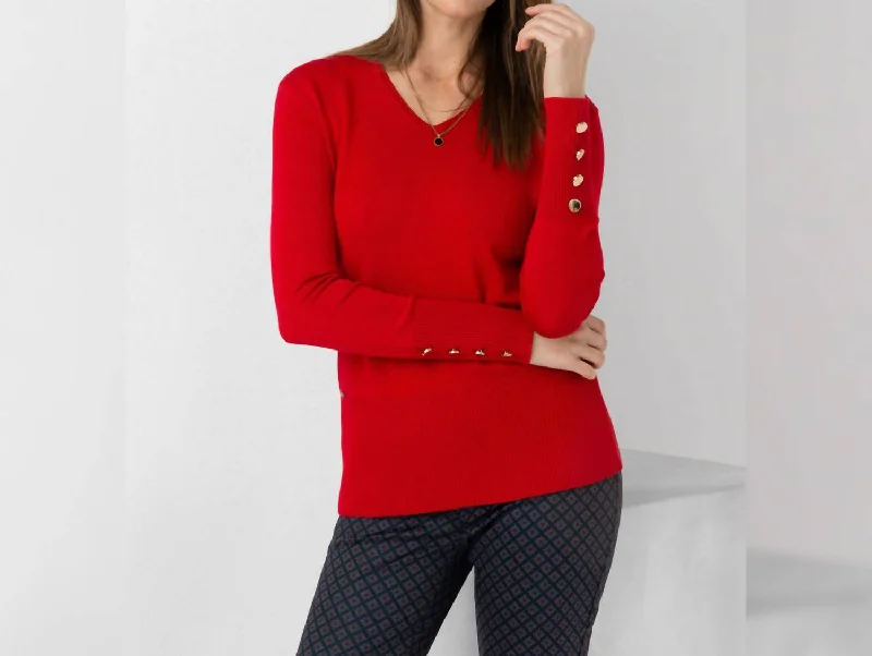 Juliette Red Long Sleeve SweaterRunning Knit Tops