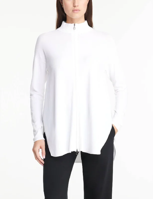 Lightweight Knit Long Full Zip Cardigan In WhiteSheer Knit Tops