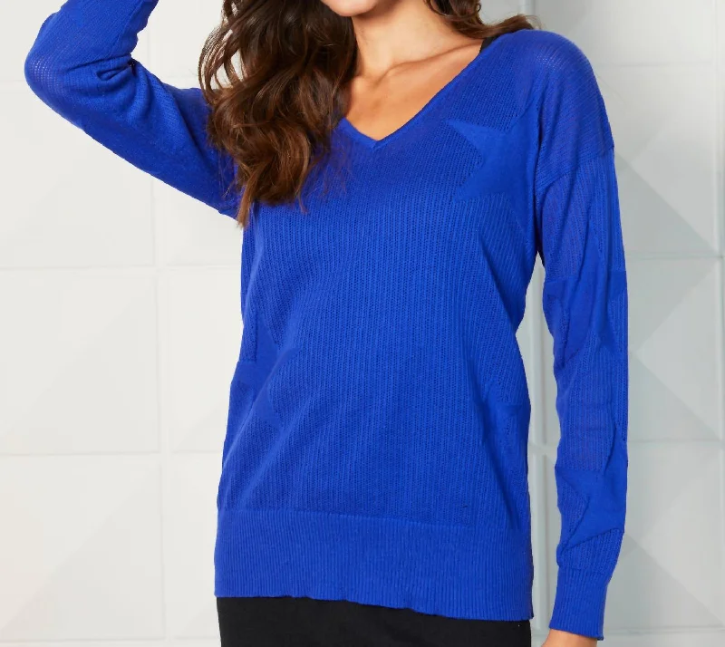 Lightweight V-Neck Star Top In InkCotton Knit Tops