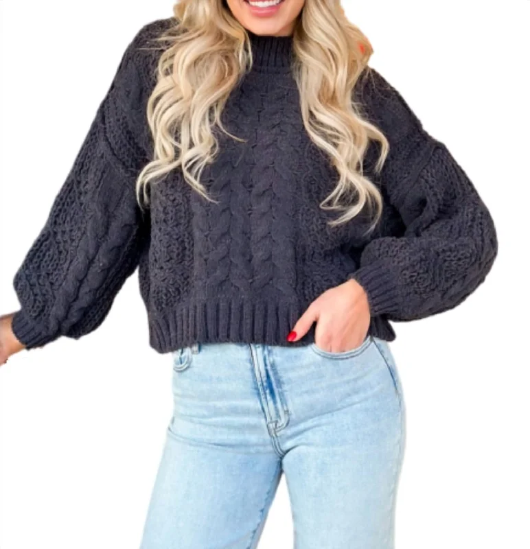 Lily Mock Neck Sweater In CharcoalStreetwear Knit Tops