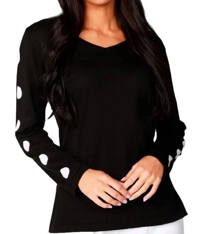 Long Sleeve Dot Neck Top In Black/whiteOversized Knit Tops