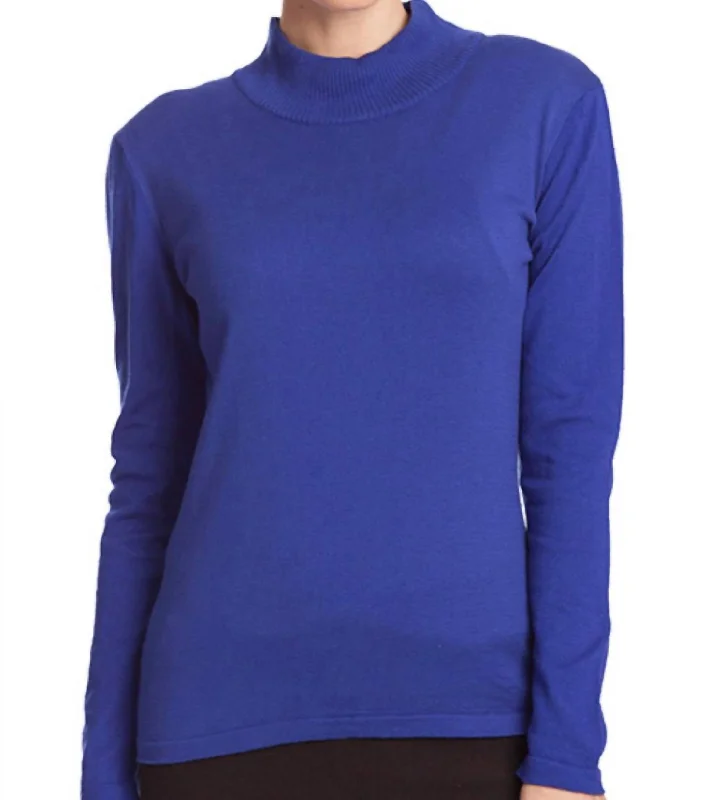 Long Sleeve Mock Neck Pullover In CobaltCasual Knit Tops