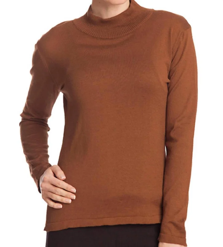 Long Sleeve Mock Neck Pullover In MochaWork Knit Tops