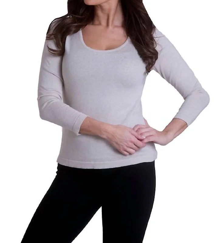 Long Sleeve Scoop Neck Sweater In GrayLace Knit Tops