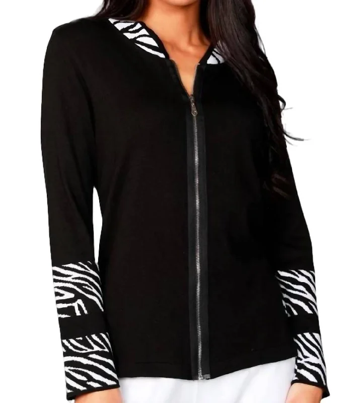 Long Sleeve Zip Cardigan In BlackUrban Knit Tops