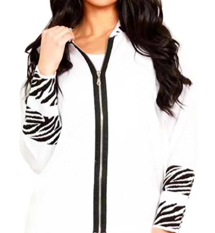 Long Sleeve Zip Cardigan In WhiteSports Team Knit Tops