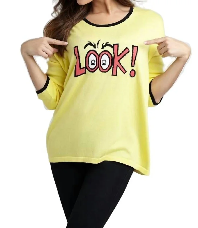 Look Graphic Sweater In YellowLuxury Knit Tops