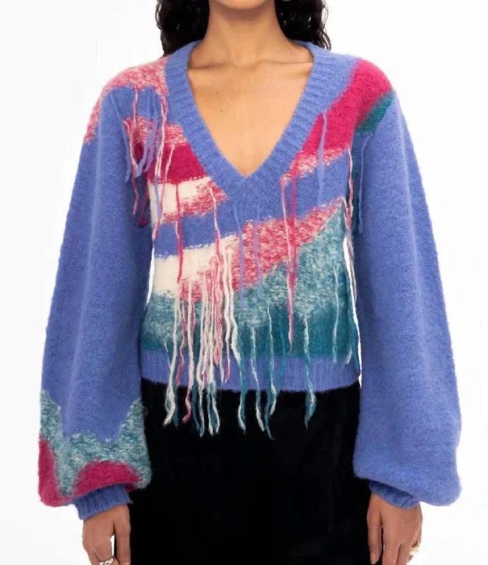 Maya V Neck Sweater In Feather PrintHemp Knit Tops