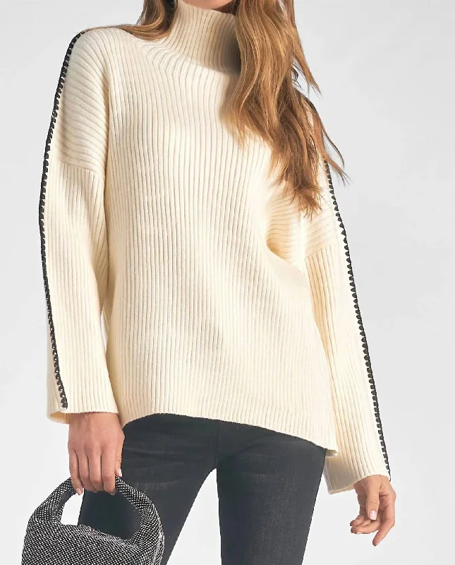 Mock Neck Turtleneck Sweater In Off WhiteOversized Knit Tops