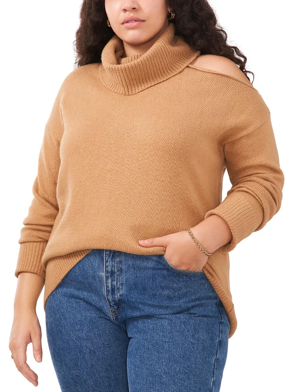 Plus Womens Cut-Out Knit Turtleneck SweaterOversized Knit Tops