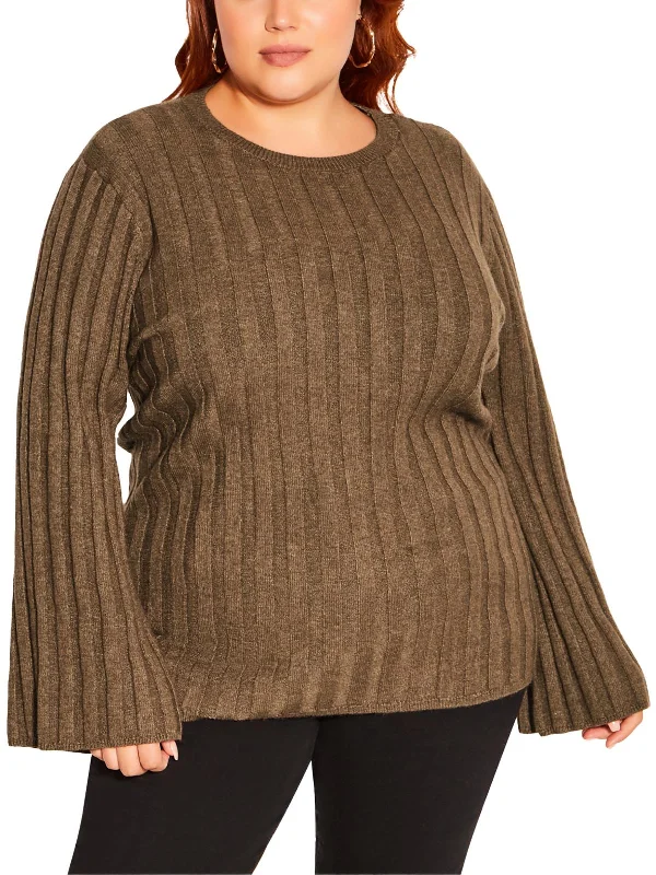 Plus Womens KNit Ribbed Trim Pullover SweaterWork Knit Tops