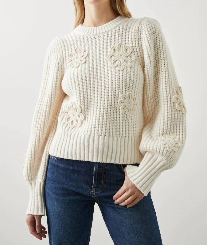 Romy Sweater - Crochet Daisies In IvoryCropped Knit Tops