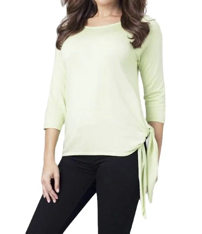 Side-Tie Sweater In LimeRibbed Cuff Knit Tops