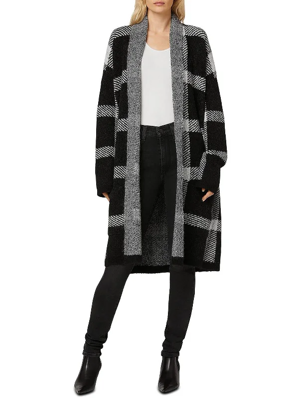 Solange Womens Plaid Shawl Collar Cardigan SweaterBoat Neck Knit Tops