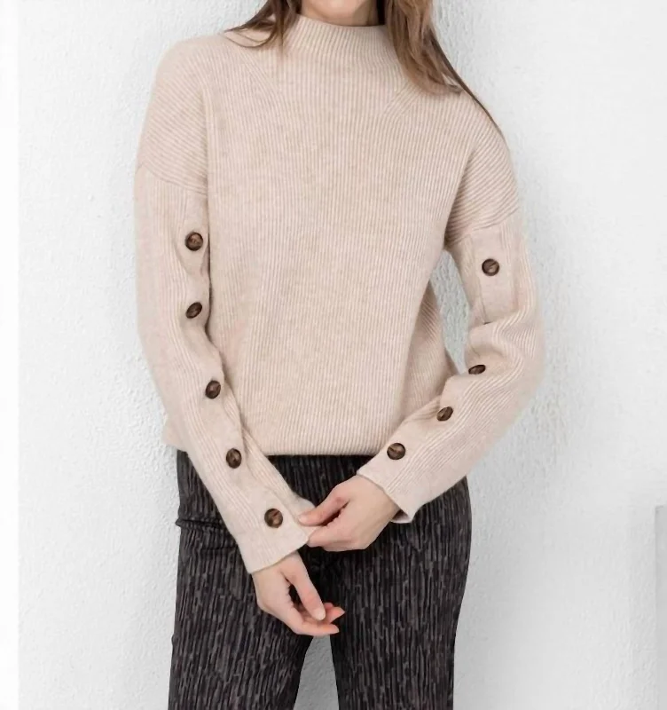 Sophie Sweater With Button Sleeves In BeigeMohair Knit Tops