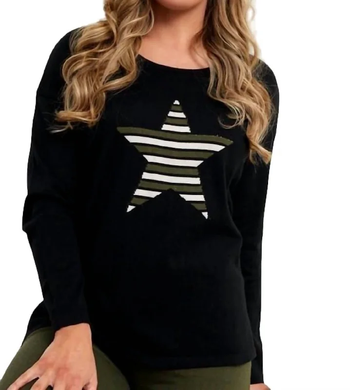 Star Crew Neck Sweater In BlackTurtleneck Knit Tops