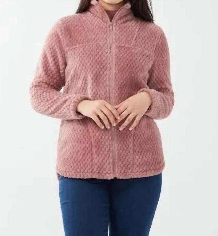 Textured Zip Front Jacket In RosewoodCycling Knit Tops