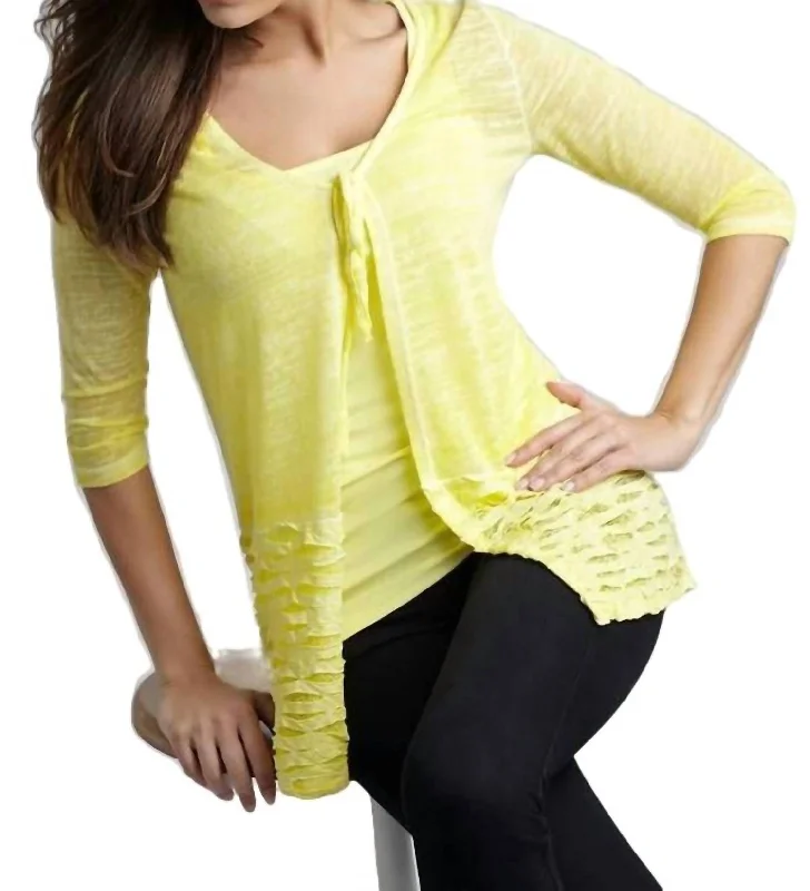 Tie-Front Melange Cardigan In YellowYoga Knit Tops