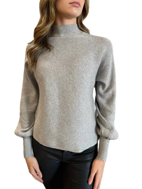 Turtleneck Dolman Sleeve Sweater In Heather GreyThermal Knit Tops